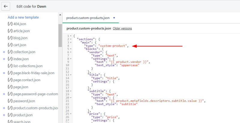 Replace the main-product with custom-product in your new product template.